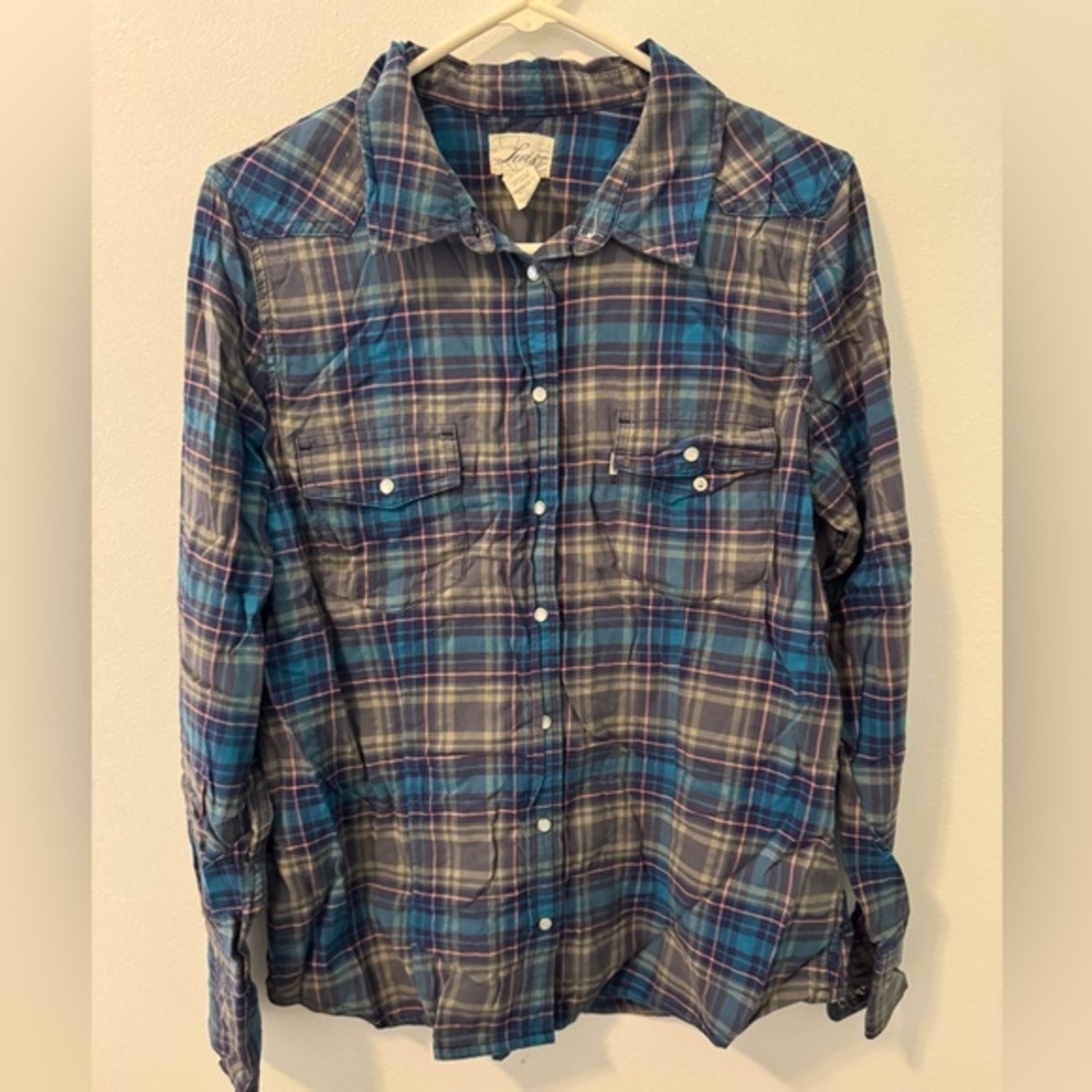 Levi's Women’s Blue and Gray Plaid Casual Shirt, Size L